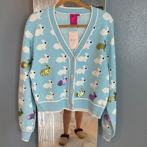 QUEEN OF SPARKLES Light Blue Bunny Sequin Cardigan